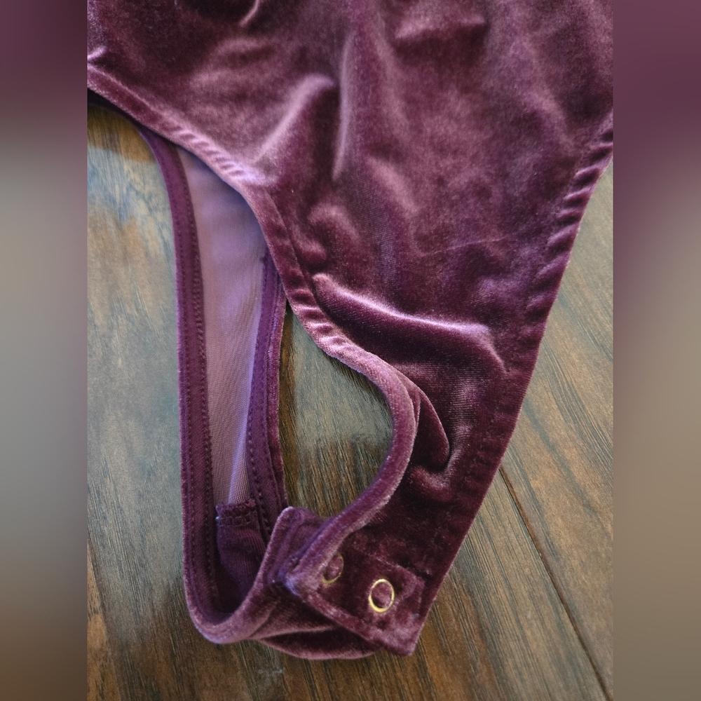 Banana Republic Burgundy Velvet Faux Wrap Medium Long Sleeve Bodysuit - Picture 4 of 8
